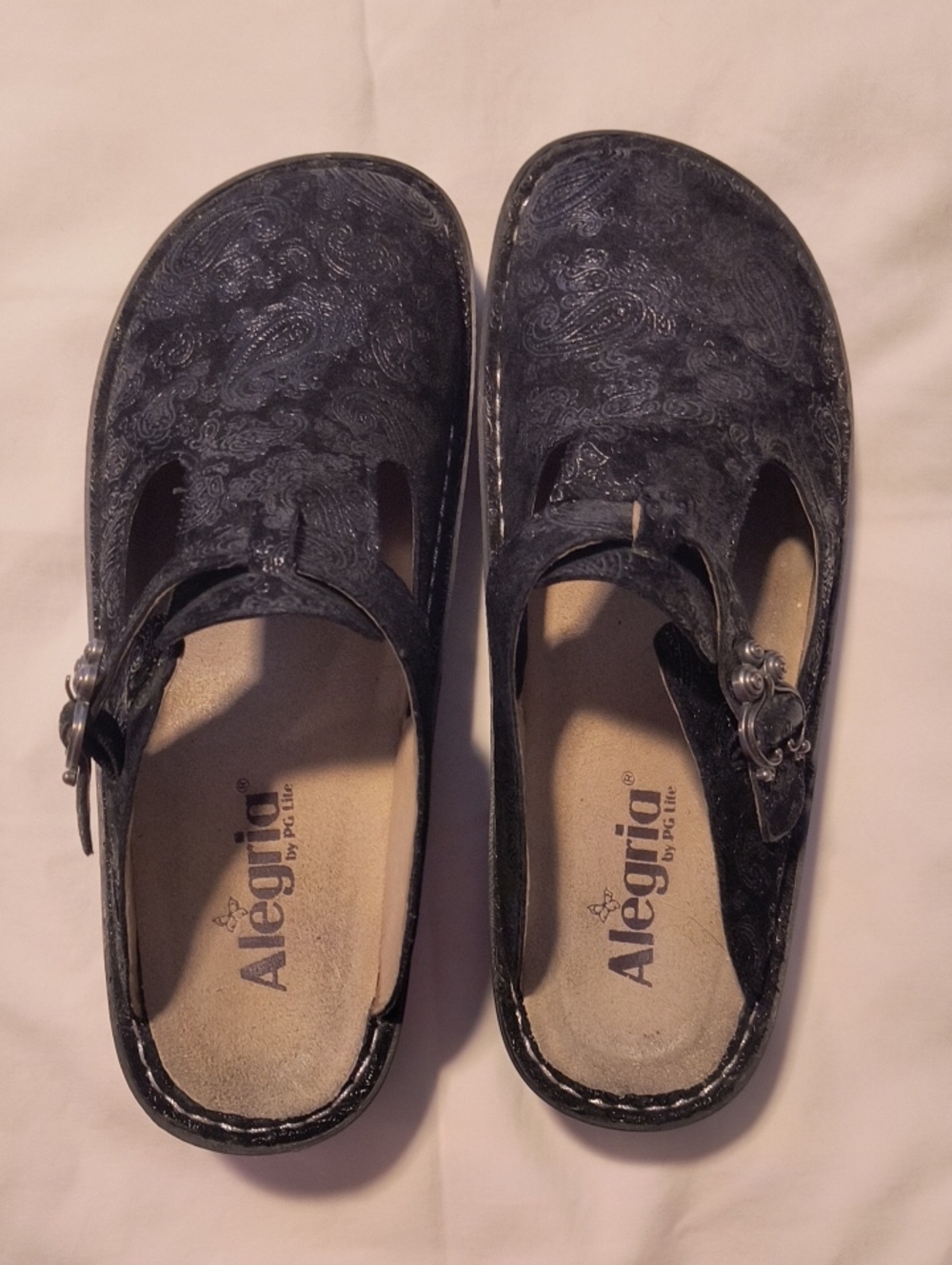 Alegria Kids Black Paisley T-Strap Mary Jane Clogs